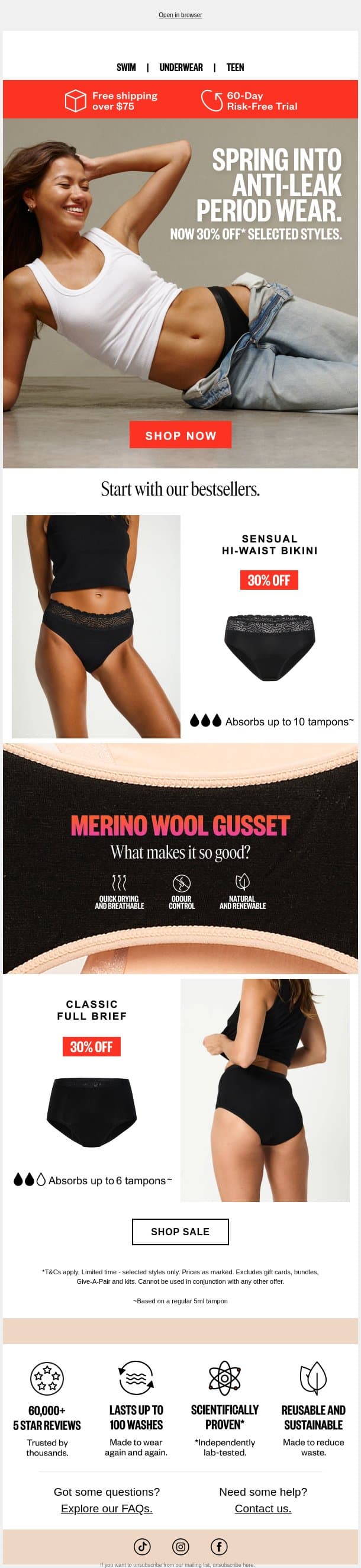 30% off our bestsellers! email from Modibodi screenshot