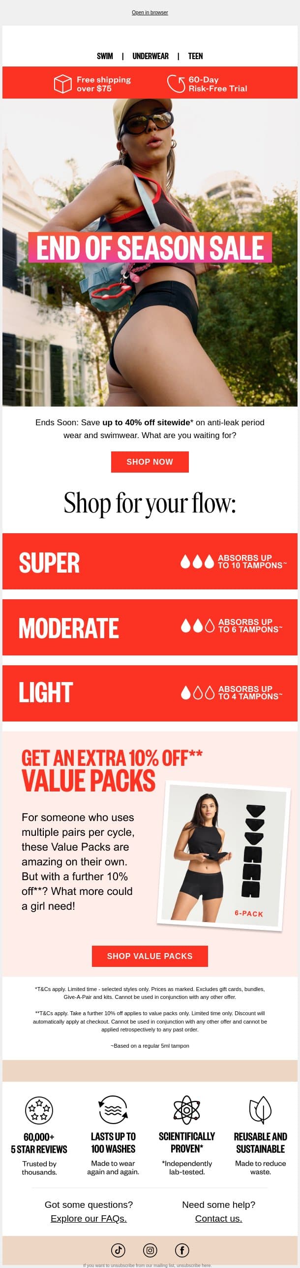 Ends soon: Up to 40% off email from Modibodi screenshot