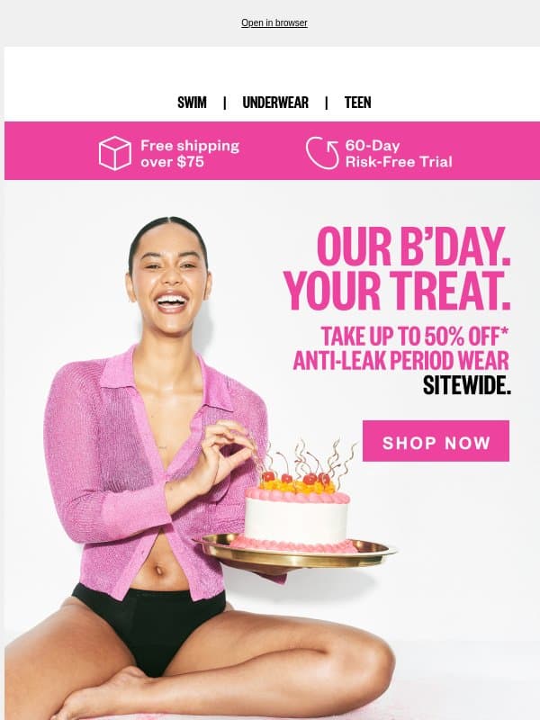 Our birthday sale is here! email from Modibodi