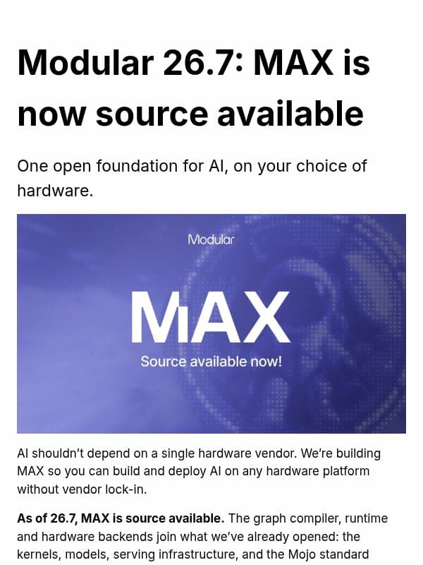 MAX is now source available, with a simplified license email from Modular
