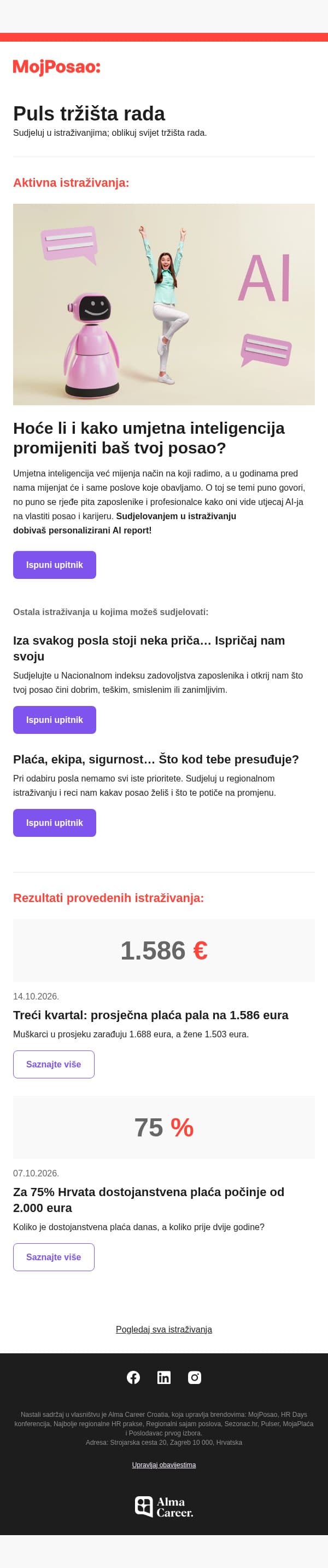 Svi imaju mišljenje o poslu. Nas zanima baš tvoje! email from MojPosao screenshot