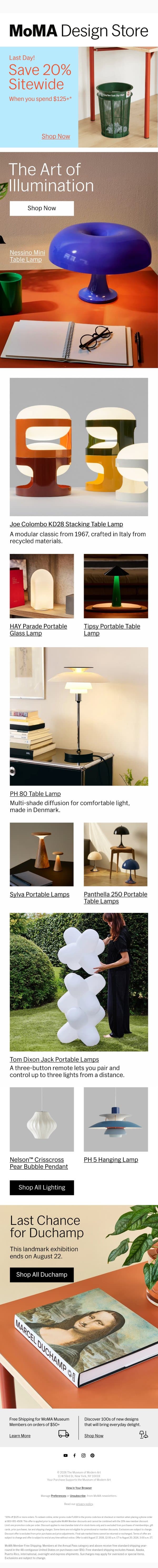 Last Day to Save 20% Sitewide email from MoMA Design Store screenshot