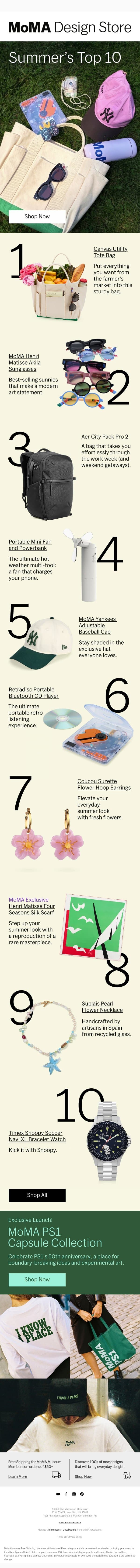 The Summer Top 10 email from MoMA Design Store screenshot