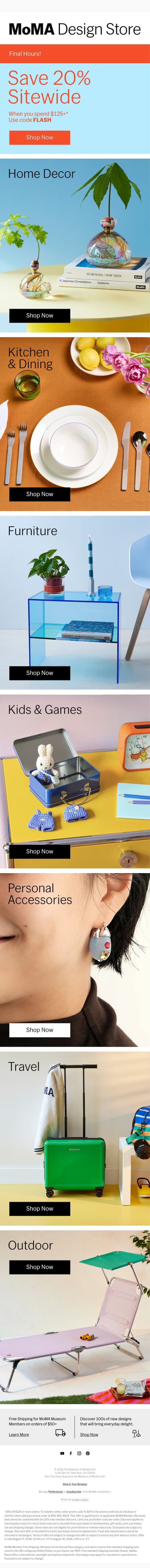 Final Hours! 20% Off Sitewide Ends Tonight email from MoMA Design Store screenshot