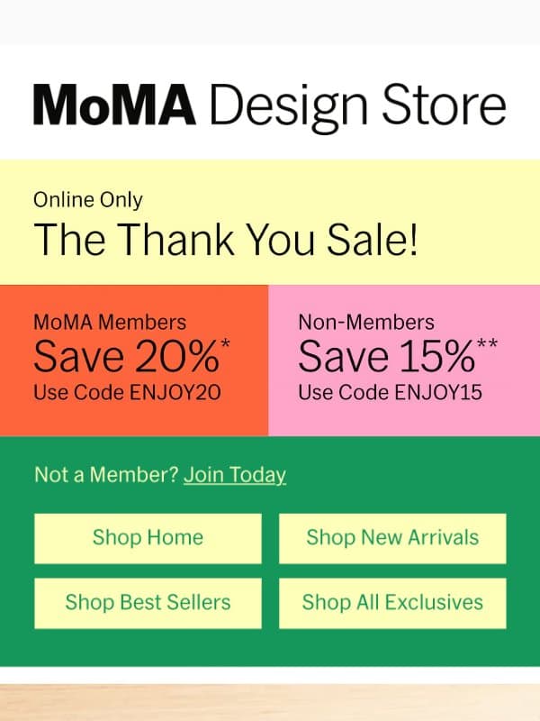 15% Off Sitewide Starts Now! email from MoMA Design Store