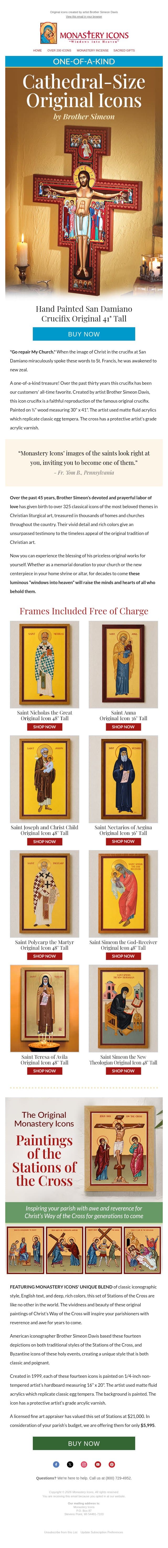“Go Build My Church!” – A Hand-Painted Original by Brother Simeon email from Monastery Icons screenshot