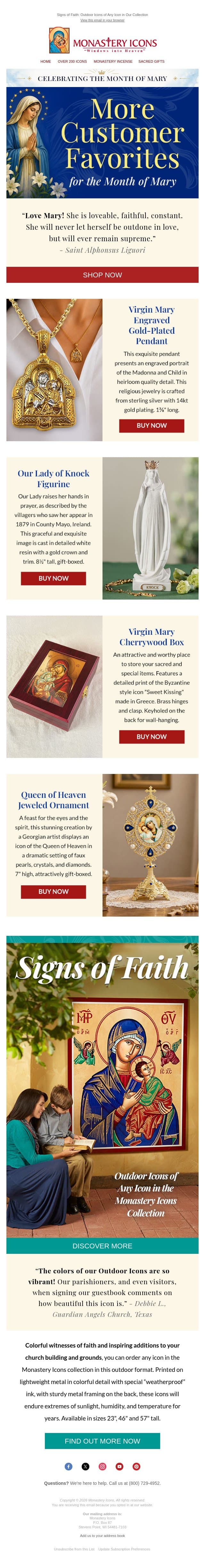 More Customer Favorites for the Month of Mary email from Monastery Icons screenshot
