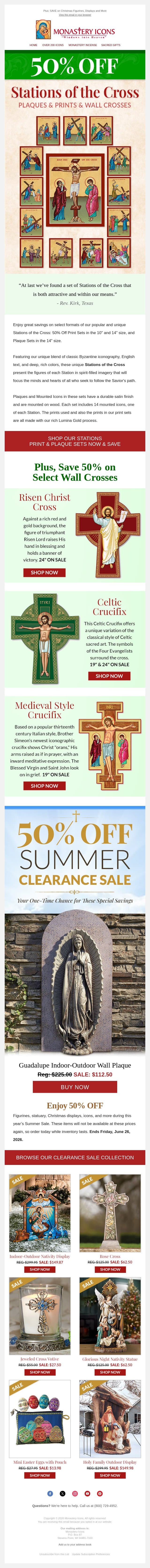 Your Last Chance for 50% OFF Stations of the Cross & Crosses email from Monastery Icons screenshot