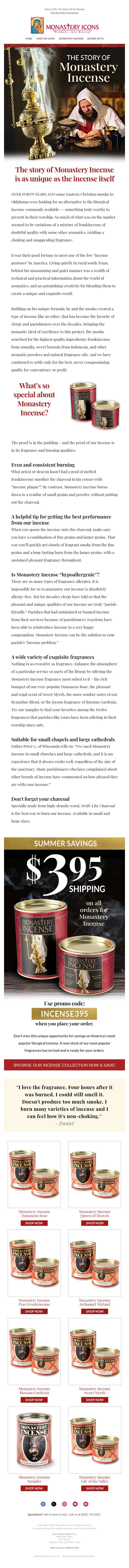 The Story of Monastery Incense email from Monastery Icons screenshot