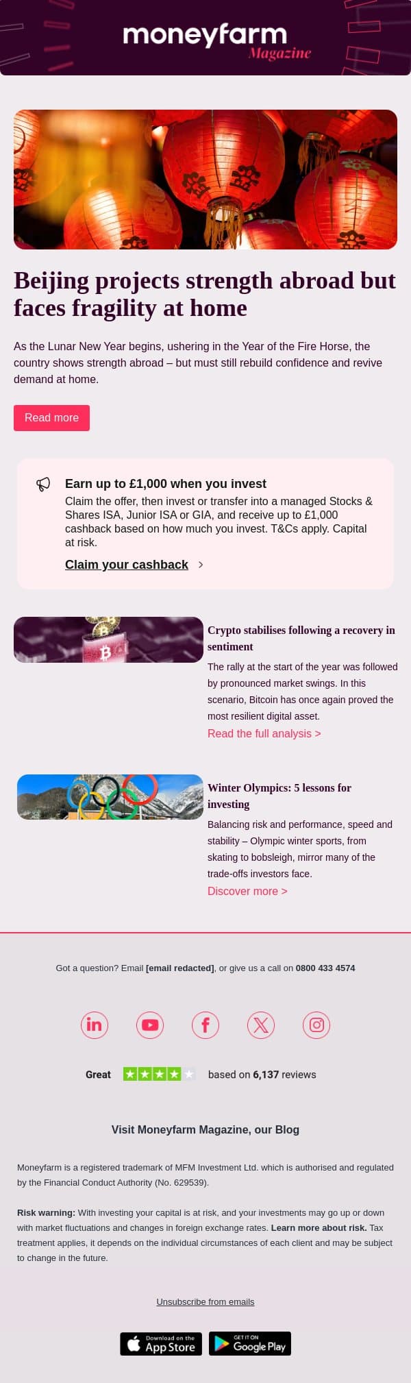 China’s dilemma: new year, old challenges email from Moneyfarm screenshot