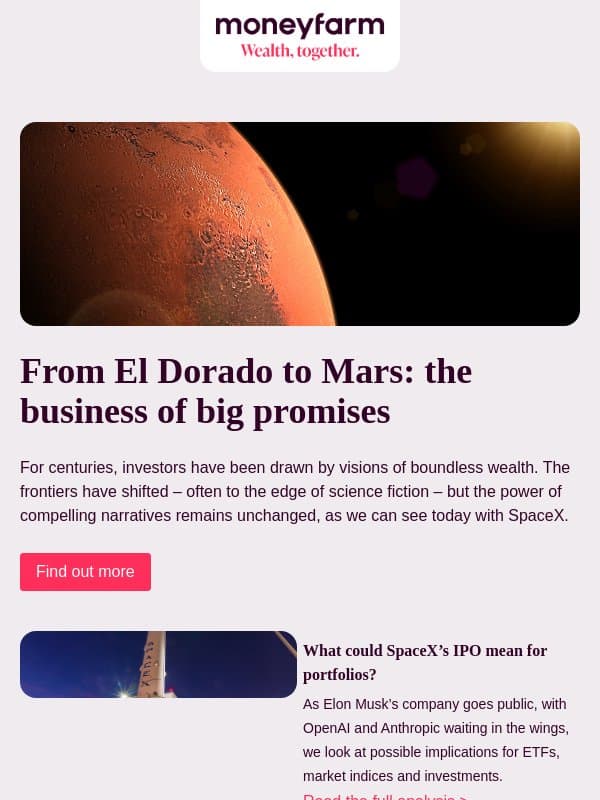 SpaceX: markets enter orbit email from Moneyfarm