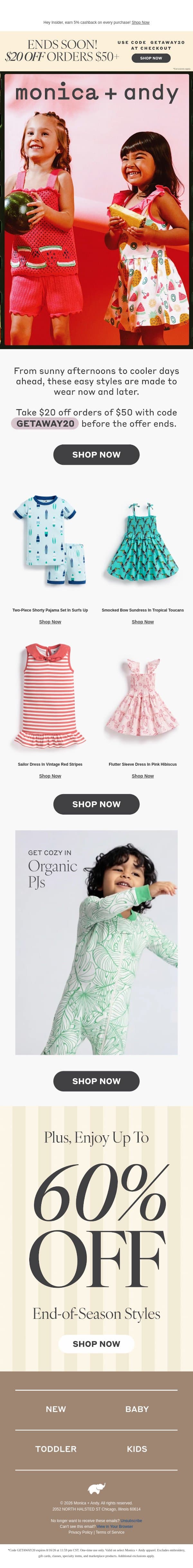 Don't Miss $20 Off email from Monica + Andy screenshot