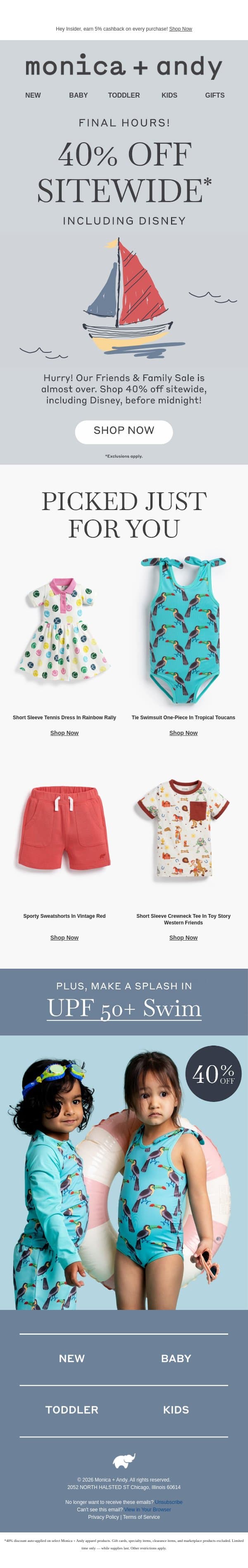Last Call for 40% OFF Sitewide ⌛ email from Monica + Andy screenshot