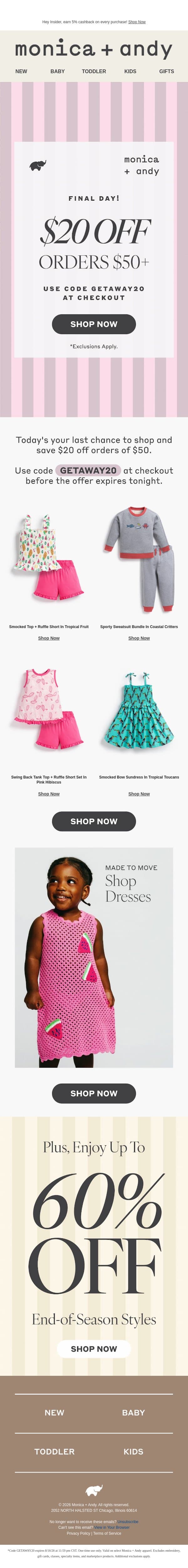 Last Day For $20 Off π email from Monica + Andy screenshot