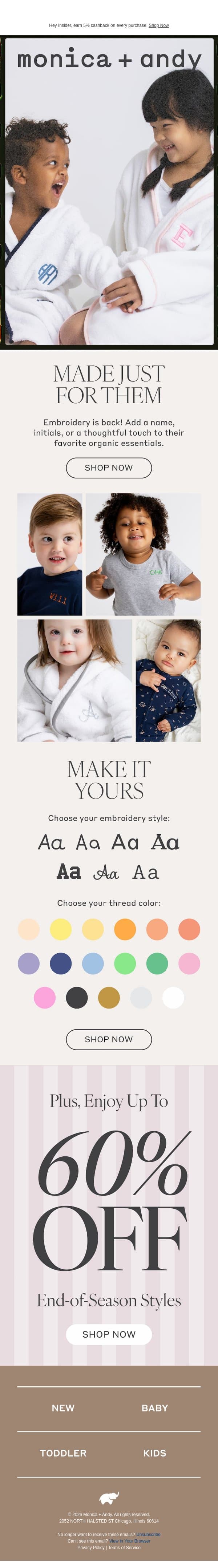 Embroidery Is Back, Make It Personal email from Monica + Andy screenshot