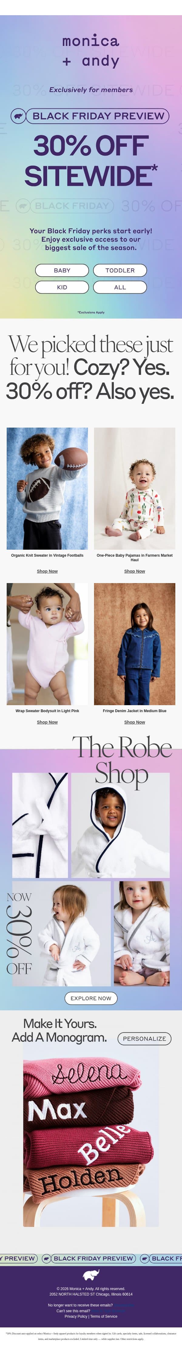 EARLY ACCESS: 30% Off Sitewide email from Monica + Andy screenshot