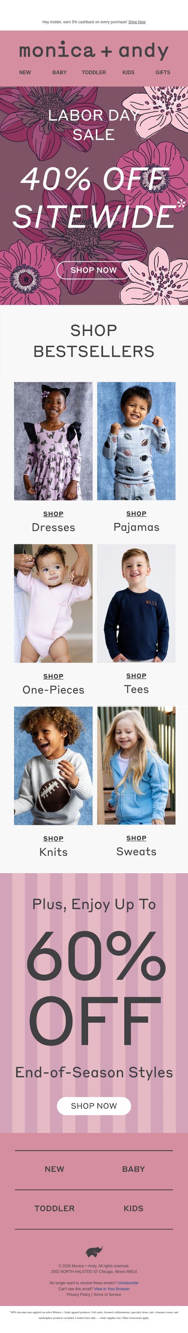 40% Off What They’ll Wear Next email from Monica + Andy screenshot