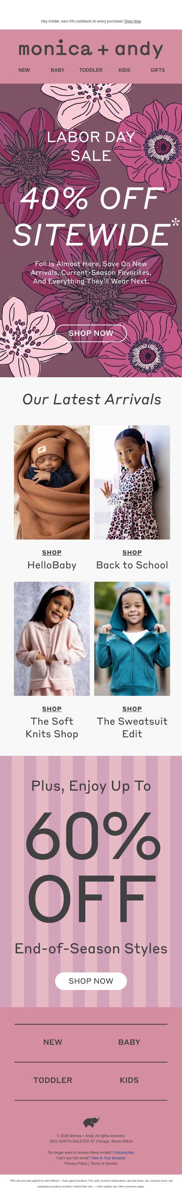 40% Off Starts Now email from Monica + Andy screenshot