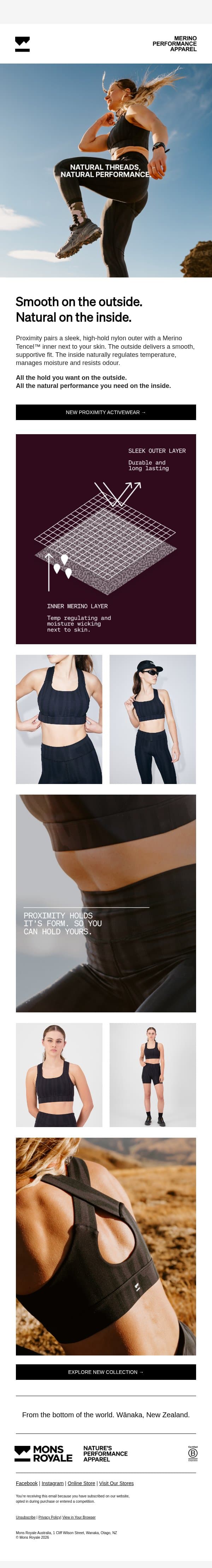 Looks like activewear. Performs like Merino. email from Mons Royale screenshot