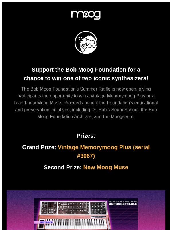 Your Chance to Win a Vintage Memorymoog Plus or a Moog Muse email from Moog Music