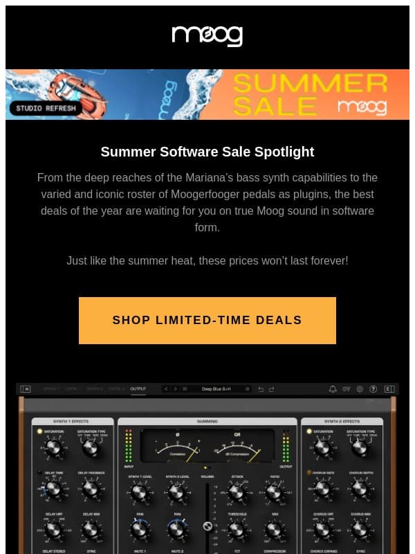 Moog Summer Software Sale Spotlight ☀️ email from Moog Music