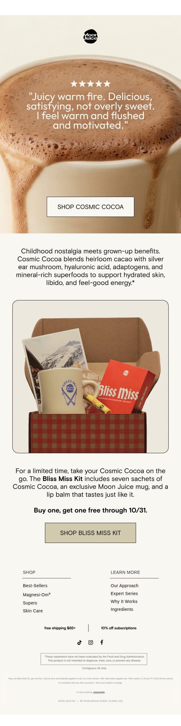 Childhood nostalgia, grown-up benefits email from Moon Juice screenshot