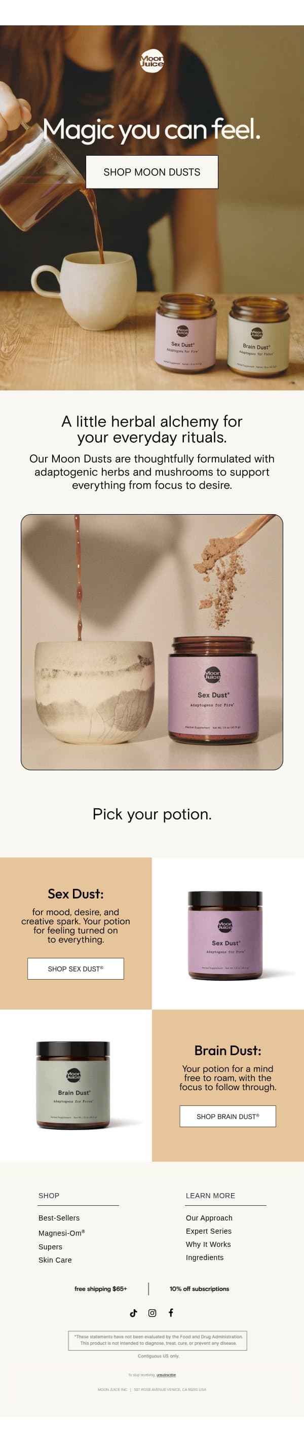 Pick your potion. email from Moon Juice screenshot