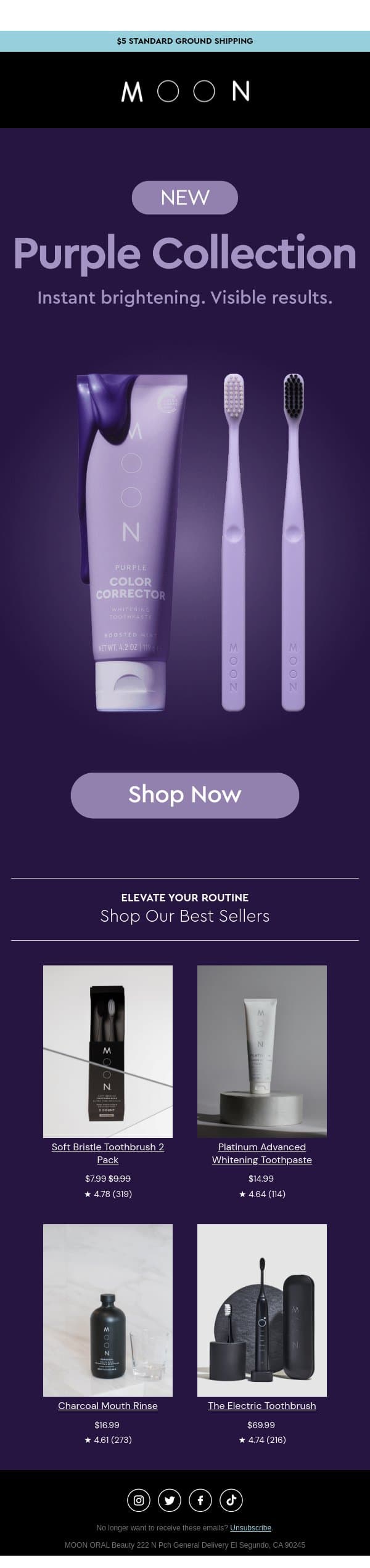 NEW π Purple Collection email from Moon Oral Care screenshot