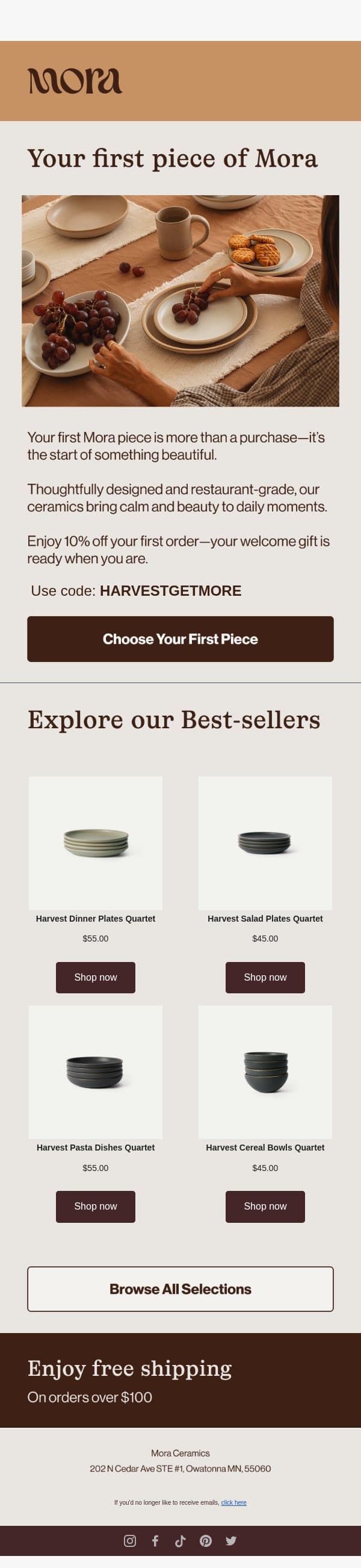 Your first piece of Mora is waiting email from Mora Ceramics screenshot
