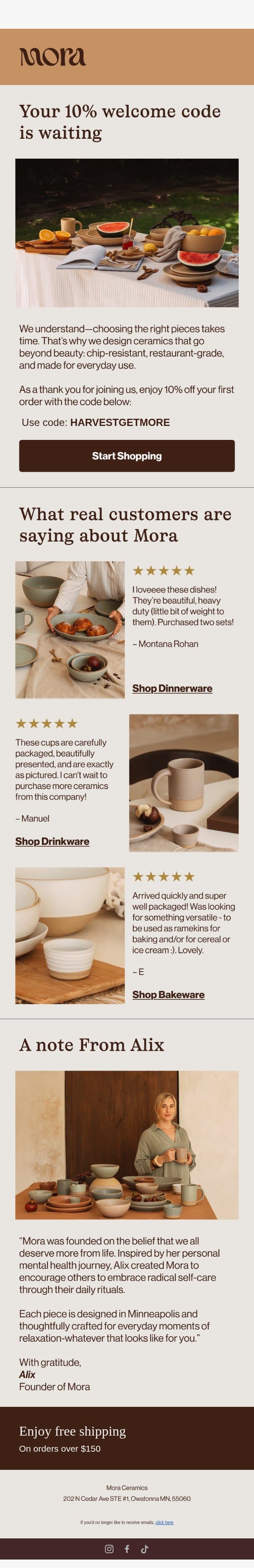 Still thinking it over? email from Mora Ceramics screenshot