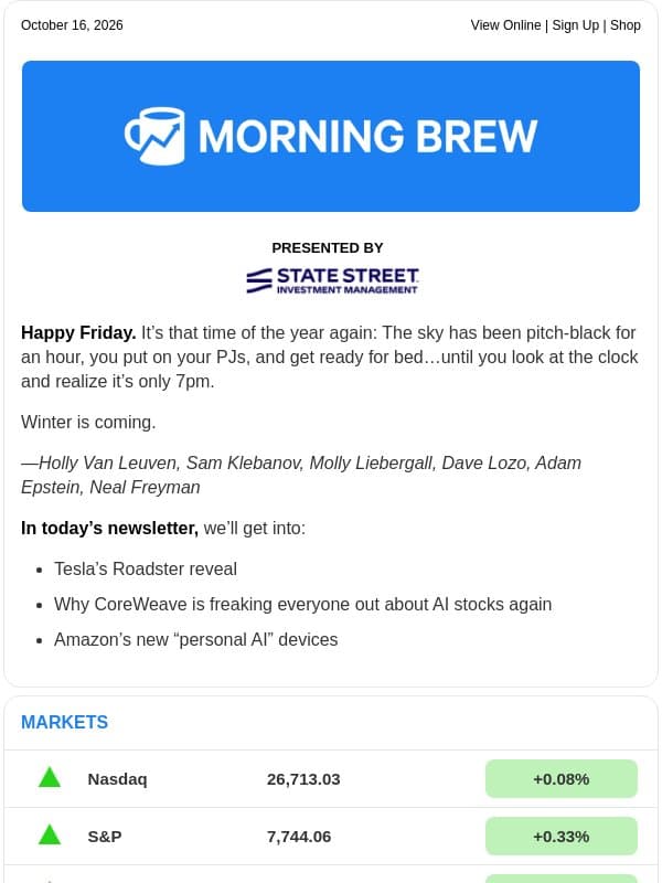 ☕️ Rubber meets the Roadster email from Morning Brew