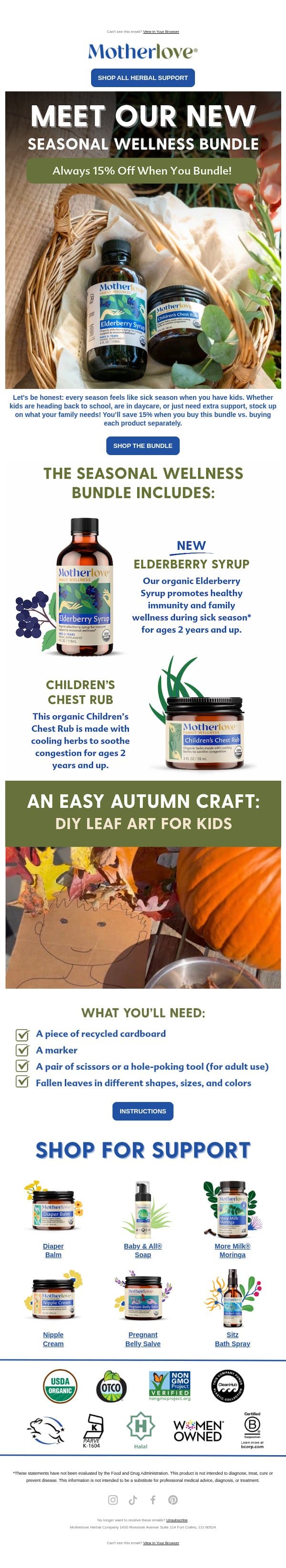 🌿 Our Newest Bundle is Perfect for This Season... email from Motherlove Herbal Company screenshot