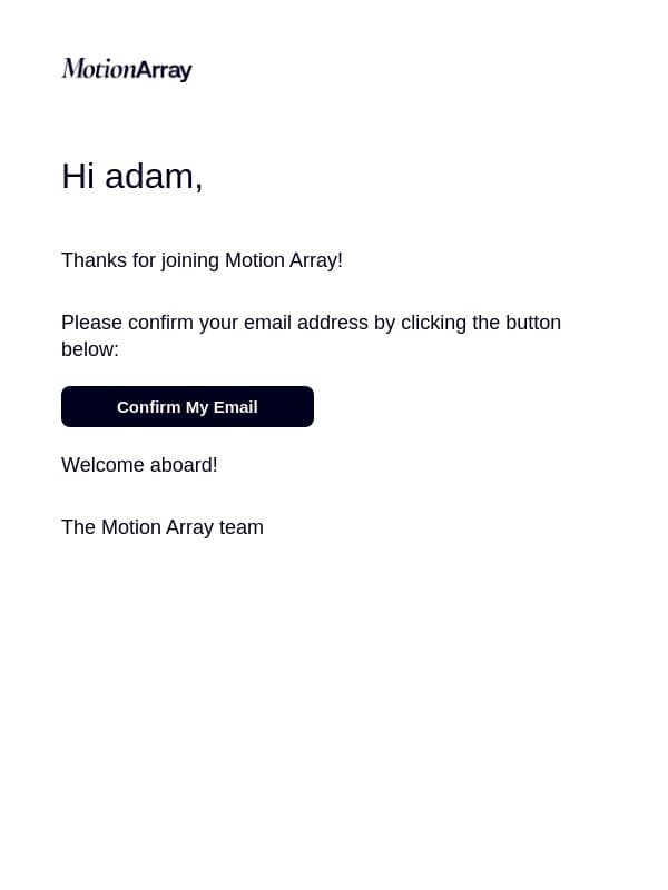 Confirm your email to get started email from Motion Array screenshot
