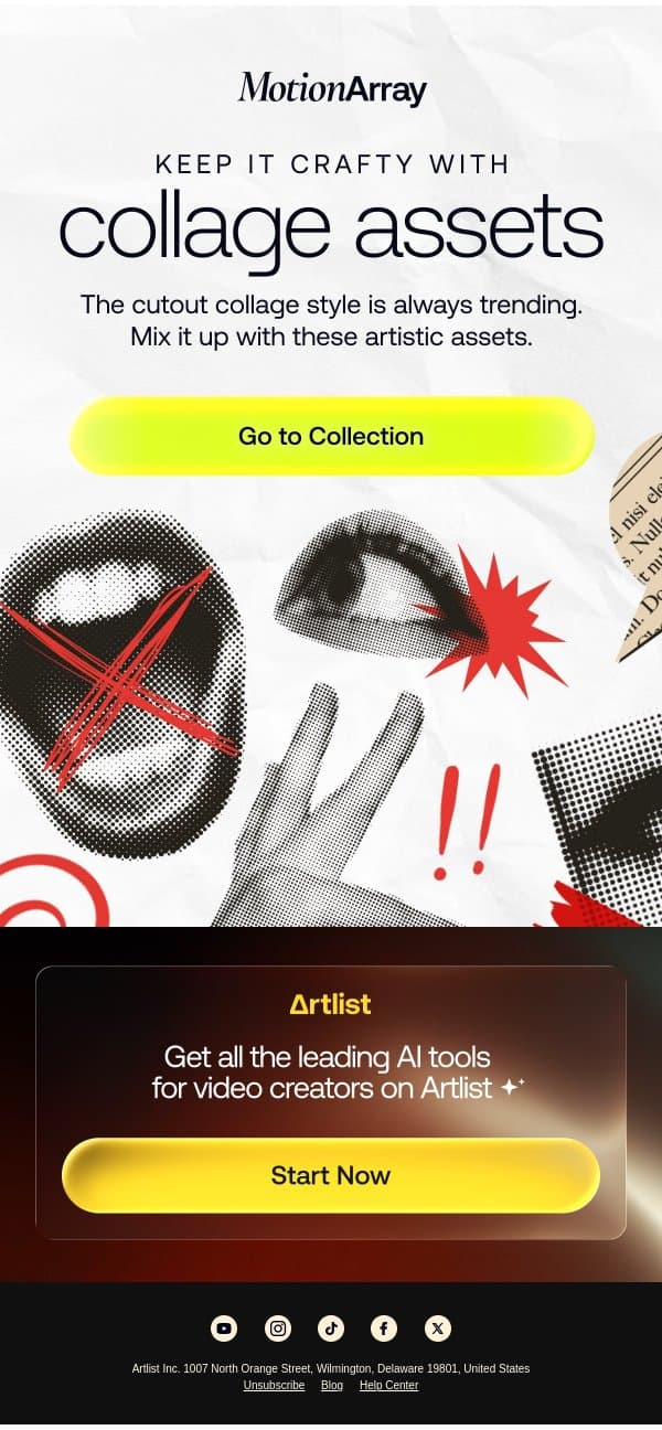 adam, catch everyone’s eye with creative collage assets email from Motion Array screenshot