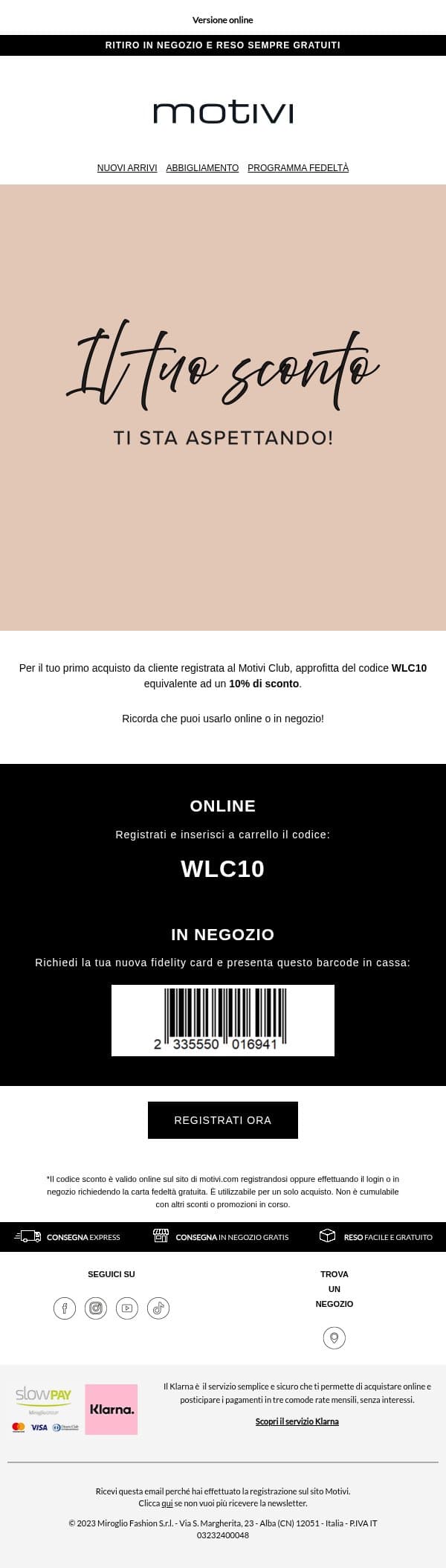 Il tuo sconto ti aspetta! email from Motivi screenshot