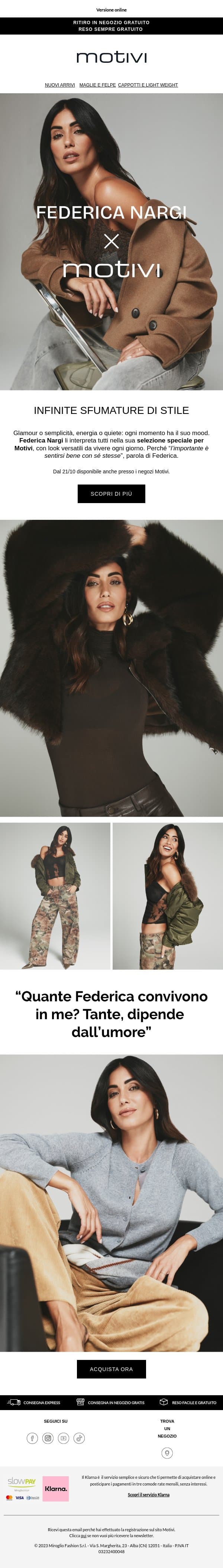 FEDERICA NARGI X MOTIVI email from Motivi screenshot