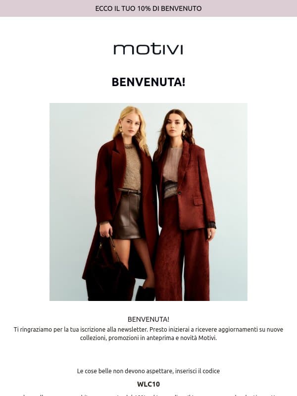 Grazie per esserti iscritta alla newsletter Motivi email from Motivi