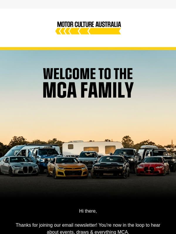 Your Motor Culture access starts now! email from Motor Culture Australia