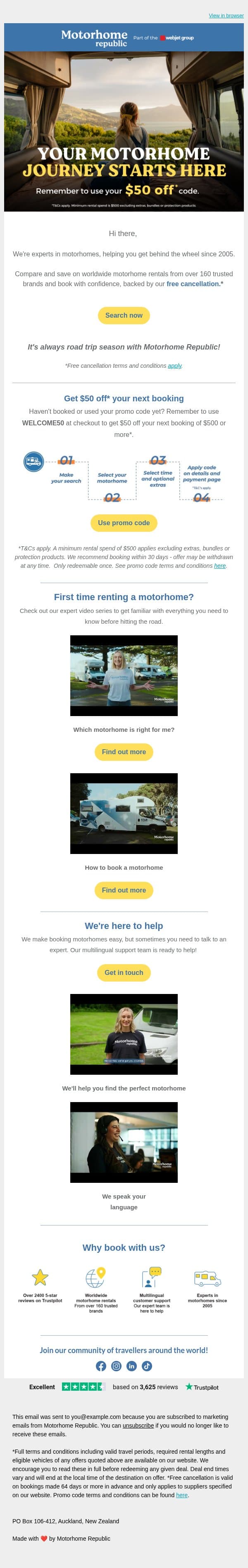 Remember to use your $50 off* code 🚐 email from Motorhome Republic screenshot