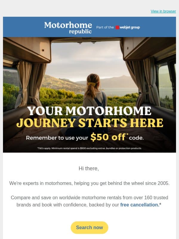 Remember to use your $50 off* code 🚐 email from Motorhome Republic