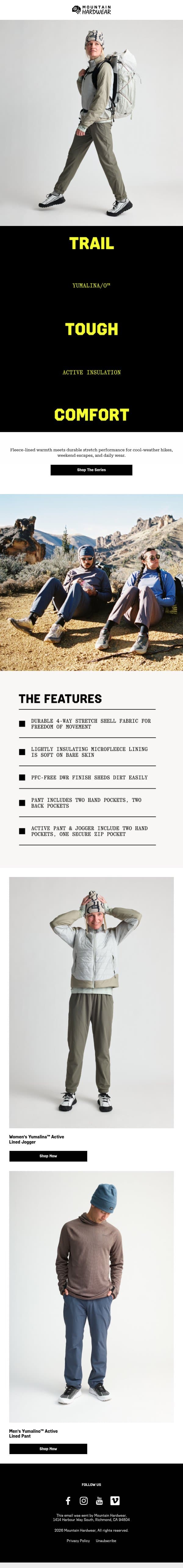 Tough outside meets fleece inside email from Mountain Hardwear screenshot