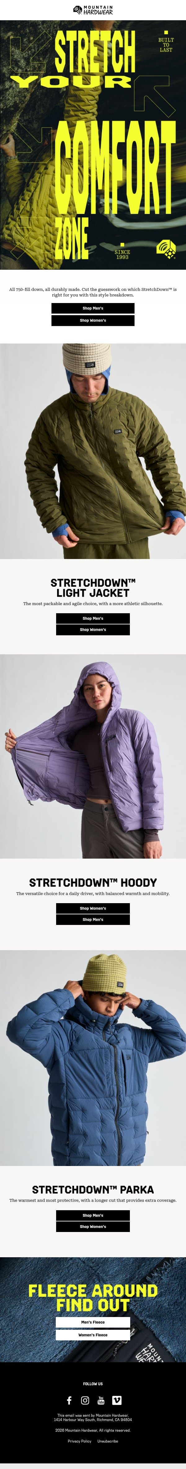 Which StretchDown™ is right for you? email from Mountain Hardwear screenshot