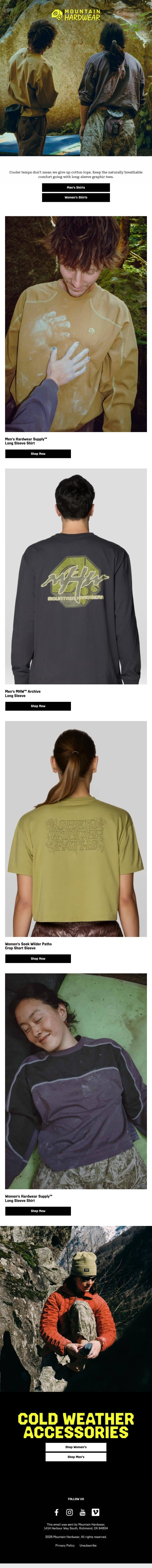 Naturally comfortable cotton graphic tees email from Mountain Hardwear screenshot