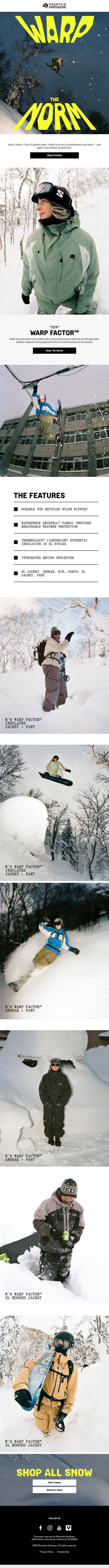 The new Warp Factor™ Series email from Mountain Hardwear screenshot