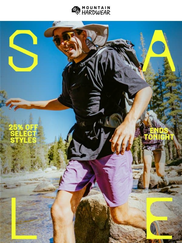 Only hours left! 25% off select styles email from Mountain Hardwear