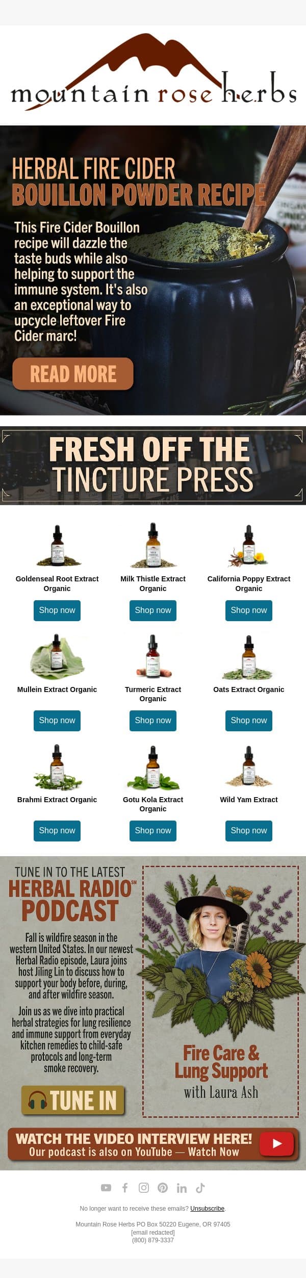 Herbal Fire Cider Bouillon Recipe email from Mountain Rose Herbs screenshot