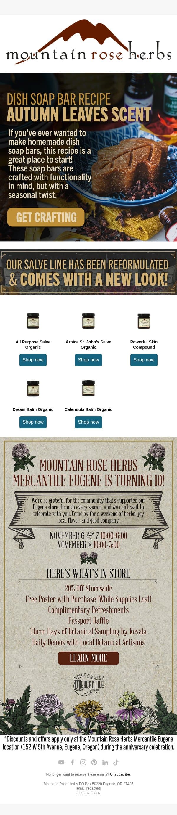 DIY Autumn Breeze Dish Soap Recipe email from Mountain Rose Herbs screenshot