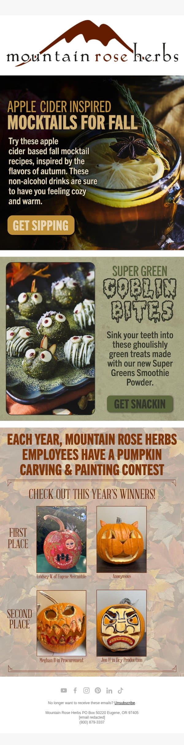 Try These 3 Apple Cider Mocktails for Fall email from Mountain Rose Herbs screenshot