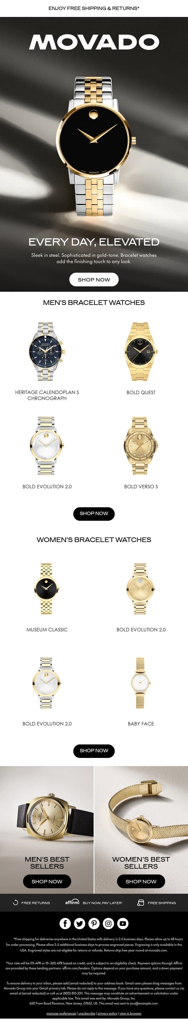Spotlight On: Bracelet Watches email from Movado screenshot