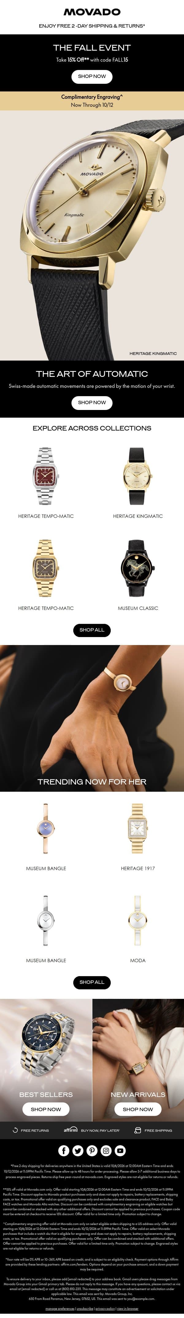 Fall Event: 15% Off Automatics email from Movado screenshot